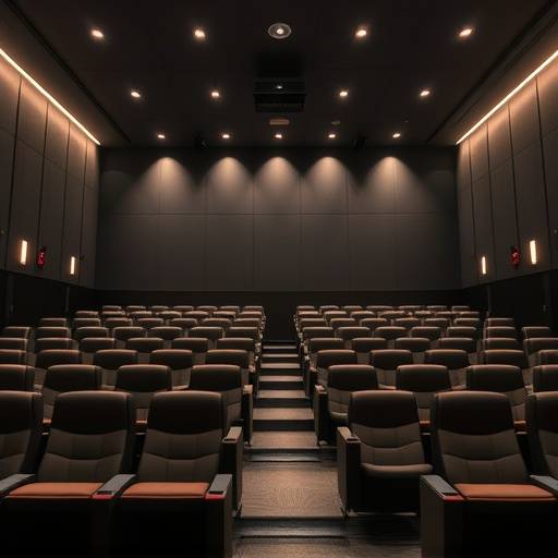 Interior of a modern and well-equipped theater with comfortable seating and professional lighting.